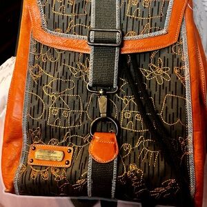 RARE* Italian made Orange leather Women's Backpack-!